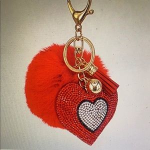 Red Sequin Heart w/Black Border, Pom Poms and Hook